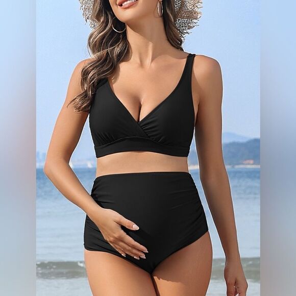 Charmo Ruched V Neck Two Piece Maternity Adjustable Strap Suits Small - Picture 2 of 8